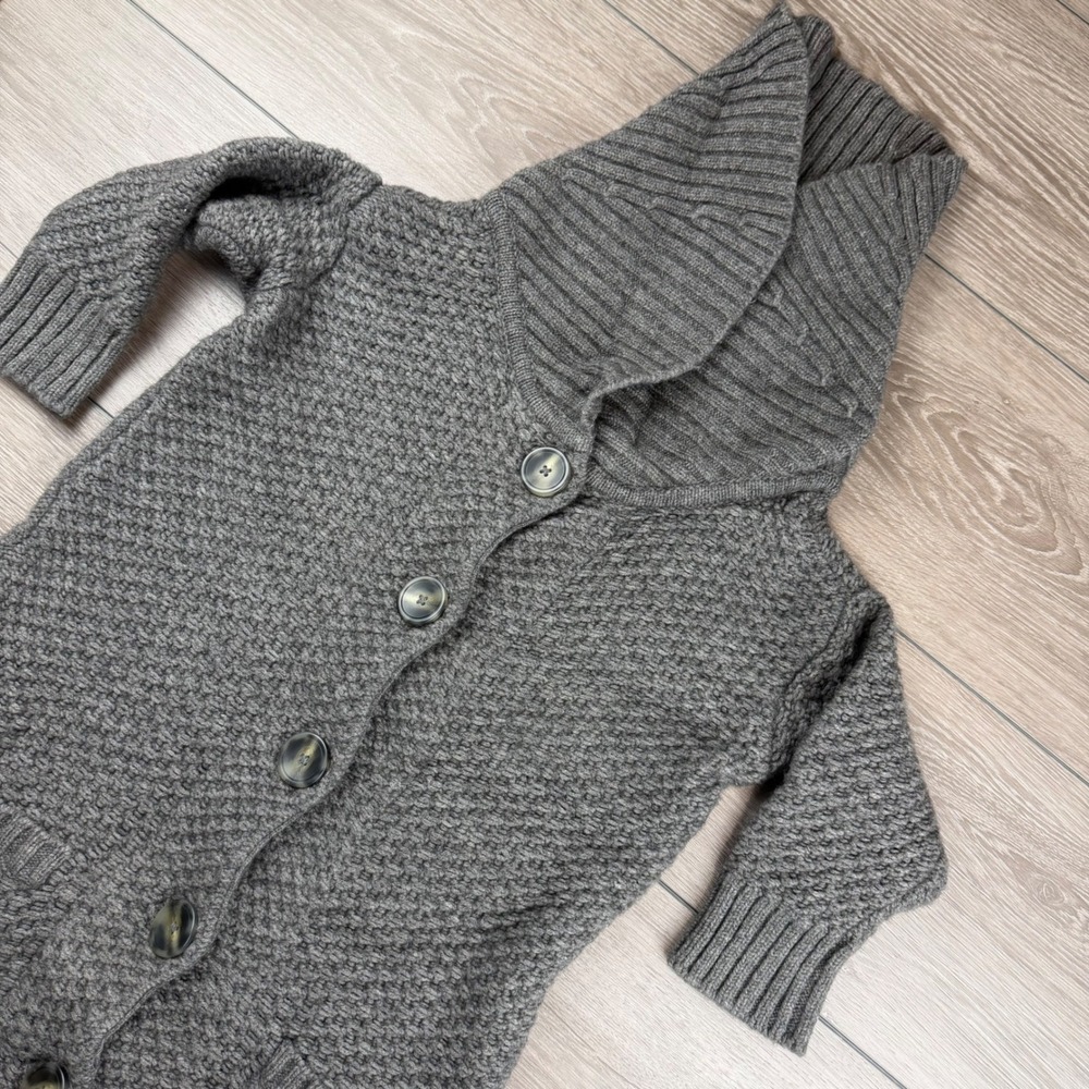 Vince Womens Cardigan Sweater Wool Cashmere Hooded Waffle Knit Gray S